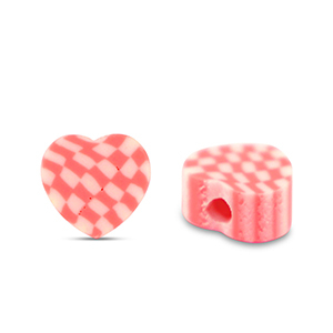 Abalorios de pol&iacute;meros coraz&oacute;n Rosa-Blanco