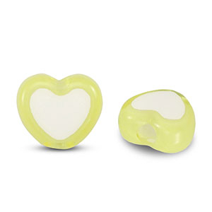 Abalorios acr&iacute;licos coraz&oacute;n Amarillo claro-blanco