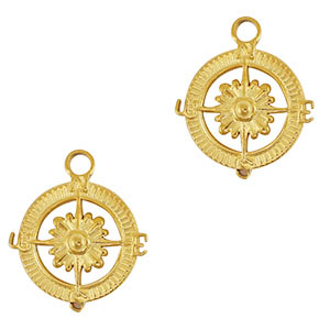 Colgantes Acero Inox br&uacute;jula con flor Oro