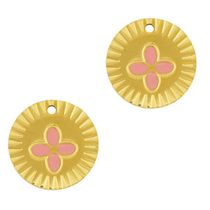 Colgantes Acero Inox redondo flor Dorado-rosa