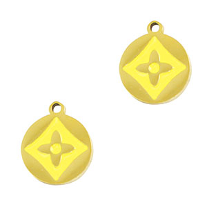 Colgantes Acero Inox redondo flor Dorado-amarillo
