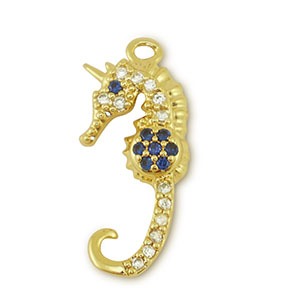 Metal TQ lat&oacute;n colgante caballo de mar Dorado-azul