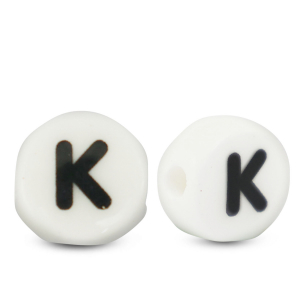 Abalorios letras de cer&aacute;mica K Blanco-negro
