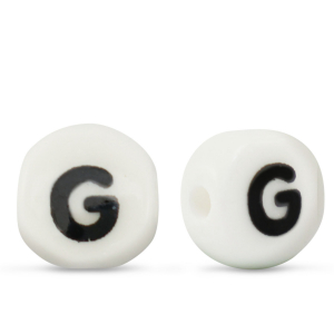 Abalorios letras de cer&aacute;mica G Blanco-negro