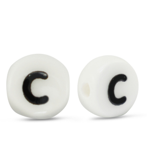 Abalorios letras de cer&aacute;mica C Blanco-negro
