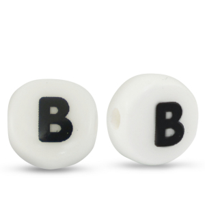 Abalorios letras de cer&aacute;mica B Blanco-negro