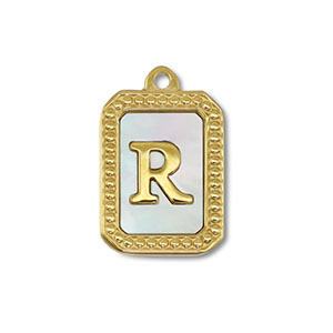 Colgante Acero Inox concha letra R Dorado-blanco (color natural)