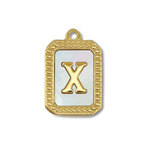 Colgante Acero Inox concha letra X Dorado-blanco (color natural)