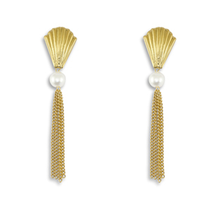 Pendientes Acero Inox concha con imitaci&oacute;n de perlas Dorado
