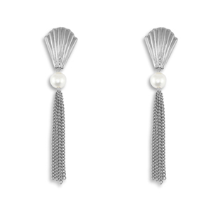 Pendientes Acero Inox concha con imitaci&oacute;n de perlas Plateado