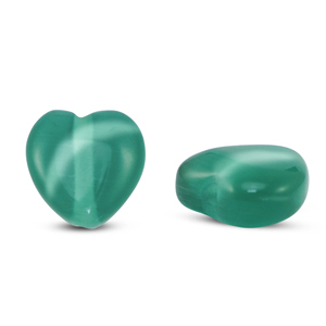 Abalorios de cristal Ojo de gato corazon Verde oscuro