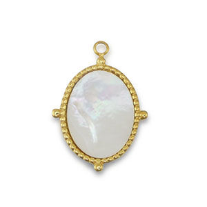 Colgante Acero Inox concha &oacute;valo Dorado-blanco (color natural)