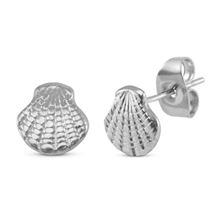 Pendientes Acero Inox concha Plateado