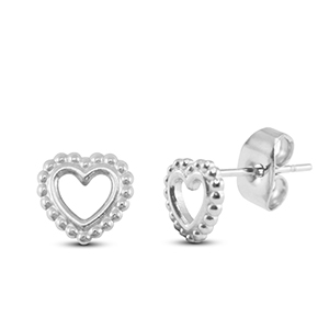 Pendientes Acero Inox coraz&oacute;n Plateado