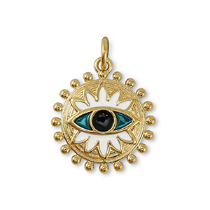 Metal TQ lat&oacute;n colgante ojo turco/nazar Dorado-blanco-azul petr&oacute;leo