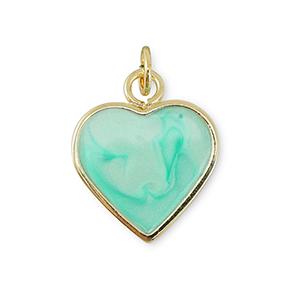 Metal TQ lat&oacute;n colgante coraz&oacute;n Dorado-turquesa menta m&aacute;rmol