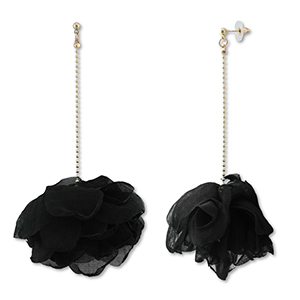 Pendientes Trendy chif&oacute;n flor Negro-dorado