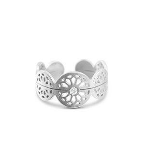 Anillos Acero Inox flor Plateado
