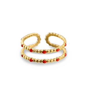 Anillos Acero Inox con puntos Dorado-rojo