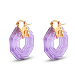 Pendientes resina trendy hex&aacute;gon Dorado-transparente p&uacute;rpura