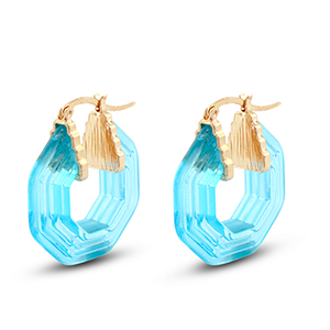 Pendientes resina trendy hex&aacute;gon Dorado-transparente azul turqueza