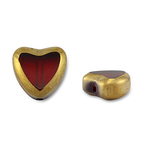 Abalorios de cristal coraz&oacute;n Rojo transparente-dorado
