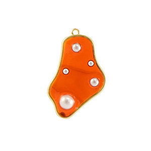 Colgantes de resina irregular con perlas Dorado-naranja-blanco