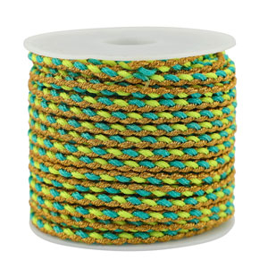 Cord&oacute;n trenzado trendy 3mm Turquesa-verde-dorado