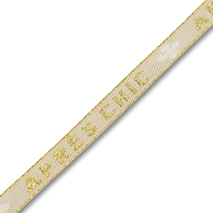 Cinta con texto "Apr&egrave;s chic" Beige arena-dorado-blanco