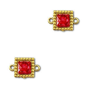 Entrepiezas acero Inox zirc&oacute;n cuadrado Dorado-rojo