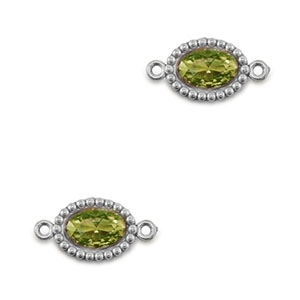 Entrepiezas acero Inox zirc&oacute;n &oacute;valo Plateado-verde lima