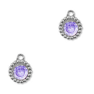 Colgantes Acero Inox zirc&oacute;n redondos Plateado-p&uacute;rpura