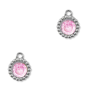 Colgantes Acero Inox zirc&oacute;n redondos Plateado-rosa claro