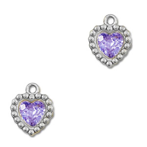 Colgantes Acero Inox zirc&oacute;n coraz&oacute;n Plateado-p&uacute;rpura