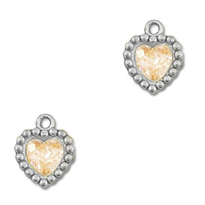 Colgantes Acero Inox zirc&oacute;n coraz&oacute;n Plateado-naranja claro