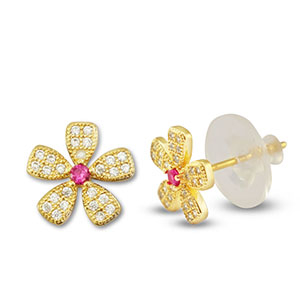 Metal TQ lat&oacute;n pendiente zirconia flor Dorado