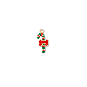 Colgantes met&aacute;licos bast&oacute;n de caramelo navide&ntilde;o Dorado-verde-rojo