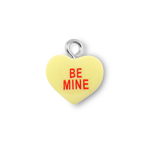Colgantes de resina coraz&oacute;n "BE MINE" Amarillo claro-rojo