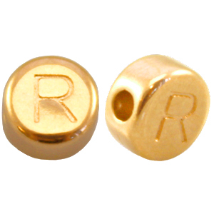 Abalorios letras met&aacute;licos DQ R Dorado sin n&iacute;quel)