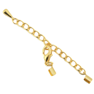 Set de extensi&oacute;n de cadena met&aacute;lica DQ con mosquet&oacute;n y terminal 2mm oro (sin n&iacute;quel)