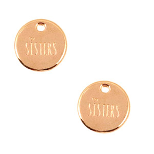 Colgantes met&aacute;licos DQ 12mm "sisters" Oro rosado (sin n&iacute;quel)