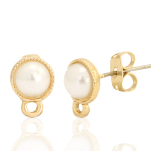 Fornituras met&aacute;licas DQ pendiente perla redondo 7mm con anilla Dorado (sin n&iacute;quel)