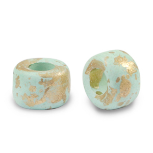 Abalorios de cer&aacute;mica griega DQ gold spot 9mm Turquesa claro