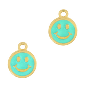 Colgantes met&aacute;licos DQ smiley Dorado-turquesa (sin n&iacute;quel)