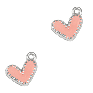 Colgantes met&aacute;licos DQ coraz&oacute;n Plata vieja-rosa salm&oacute;n (sin n&iacute;quel)