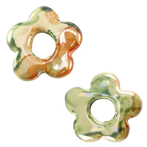 Abalorios de cer&aacute;mica griega DQ flor Verde claro-naranja
