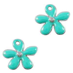 Colgantes met&aacute;licos DQ flor Plata vieja-turquesa (sin n&iacute;quel)