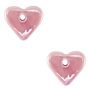 Abalorios de cer&aacute;mica griega DQ coraz&oacute;n Rosa