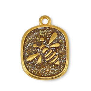 Colgantes met&aacute;licos DQ abeja Glitter Topacio-Dorado (sin n&iacute;quel)