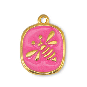 Colgantes met&aacute;licos DQ abeja Fucsia nacar-Dorado (sin n&iacute;quel)